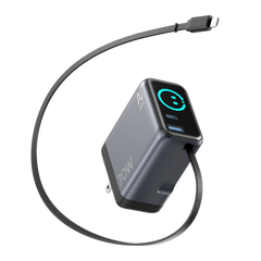 OMI 70W GaN Charger (Interactive Display &  Retractable USB-C Cable)