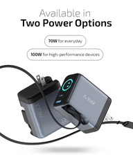OMI 70W GaN Charger (Interactive Display &  Retractable USB-C Cable)