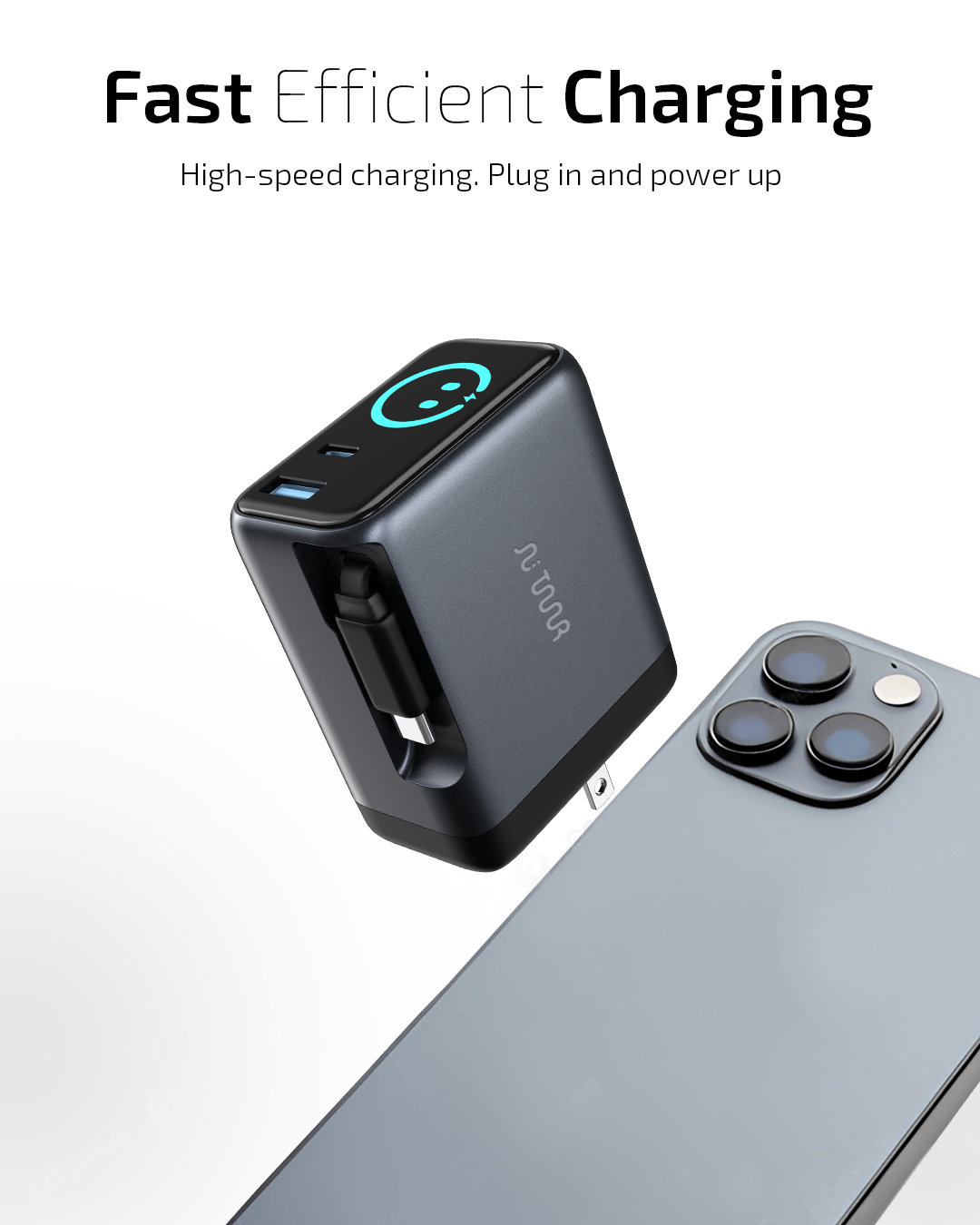 OMI 70W GaN Charger (Interactive Display &  Retractable USB-C Cable)