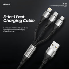 3-in-1 USB to Micro/C/iPhone 3.5A 1.2m – A30