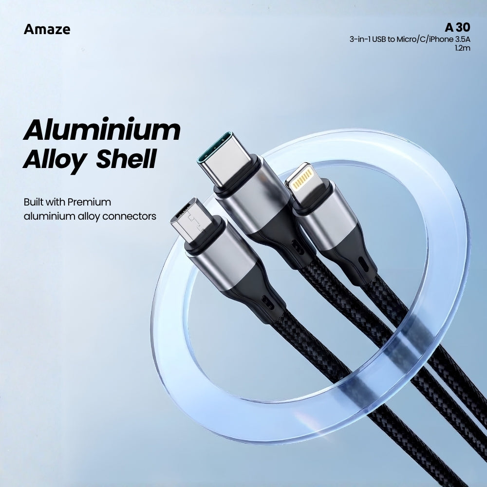3-in-1 USB to Micro/C/iPhone 3.5A 1.2m – A30