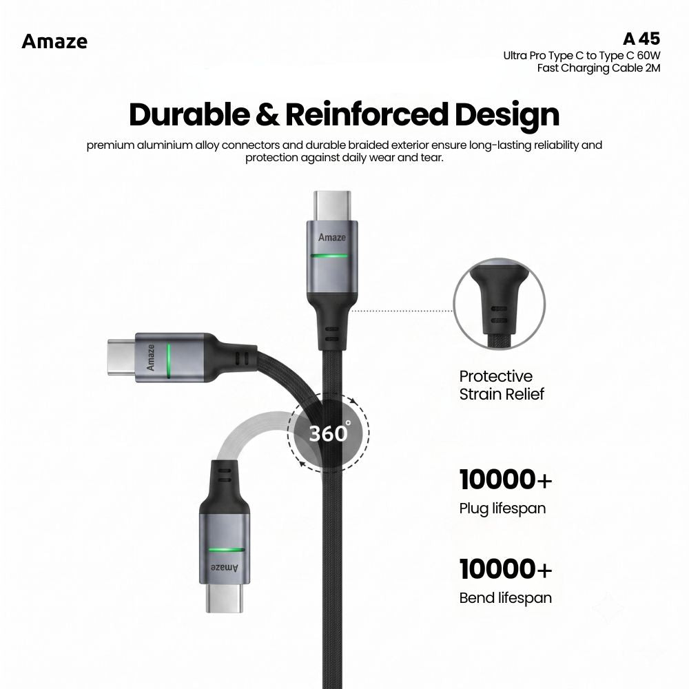 Ultra Pro Type C to Type C 60W Fast Charging Cable 2M – A45