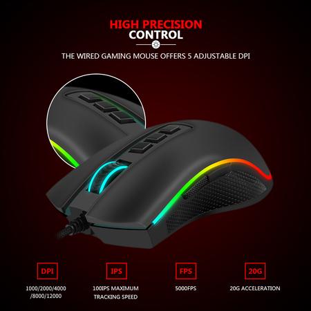 Redragon M711-FPS RGB COBRA Gaming Mouse with 16.8 Million, 24,000 DPI, (Black)