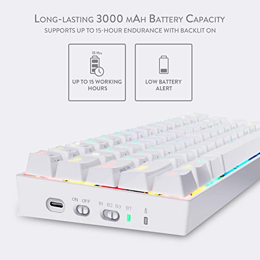 Redragon K530W RGB Draconic Wireless Mechanical Gaming Keyboard with Red Switches (White)
