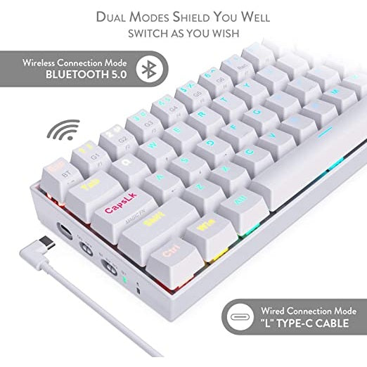 Redragon K530W RGB Draconic Wireless Mechanical Gaming Keyboard with Red Switches (White)