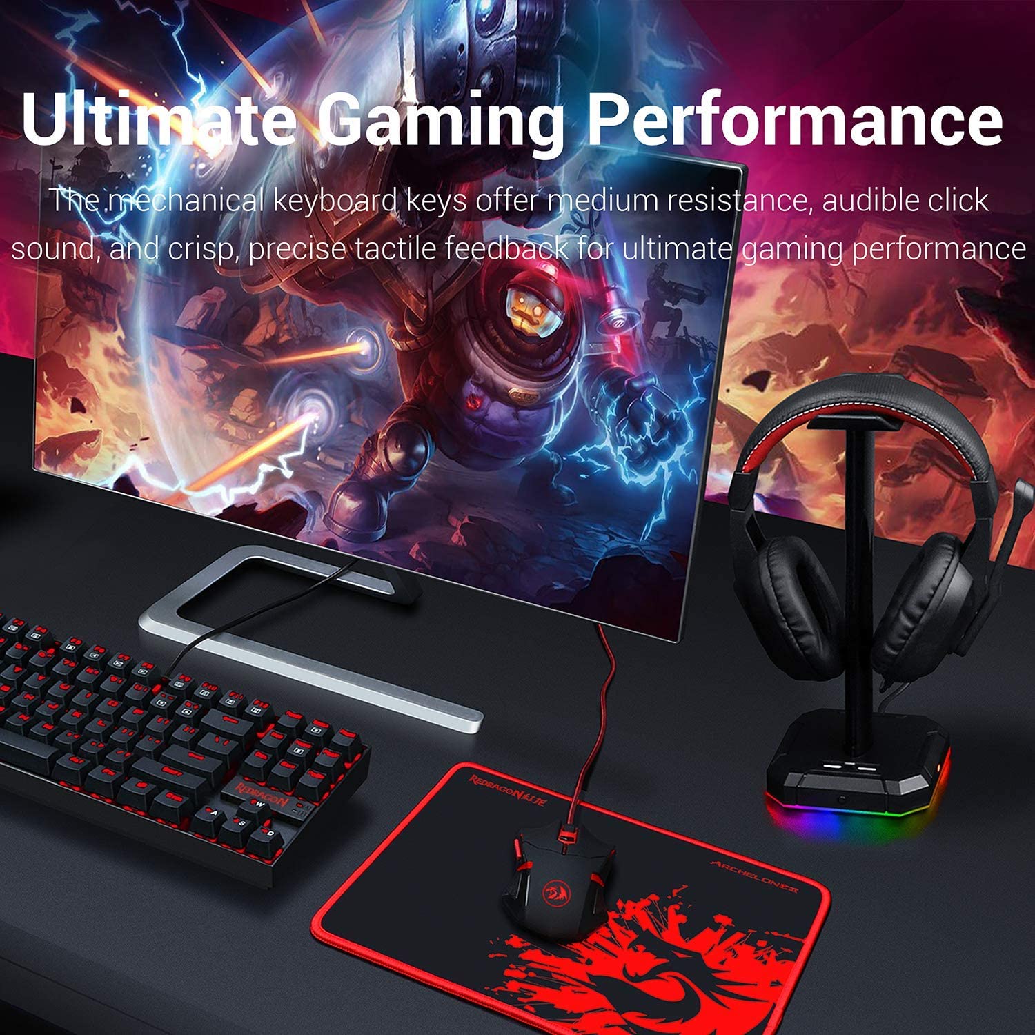 Redragon K552-BB Keyboard, M601 Mouse, P001 Mousepad and H120 Headset Combo Set (4 in 1)