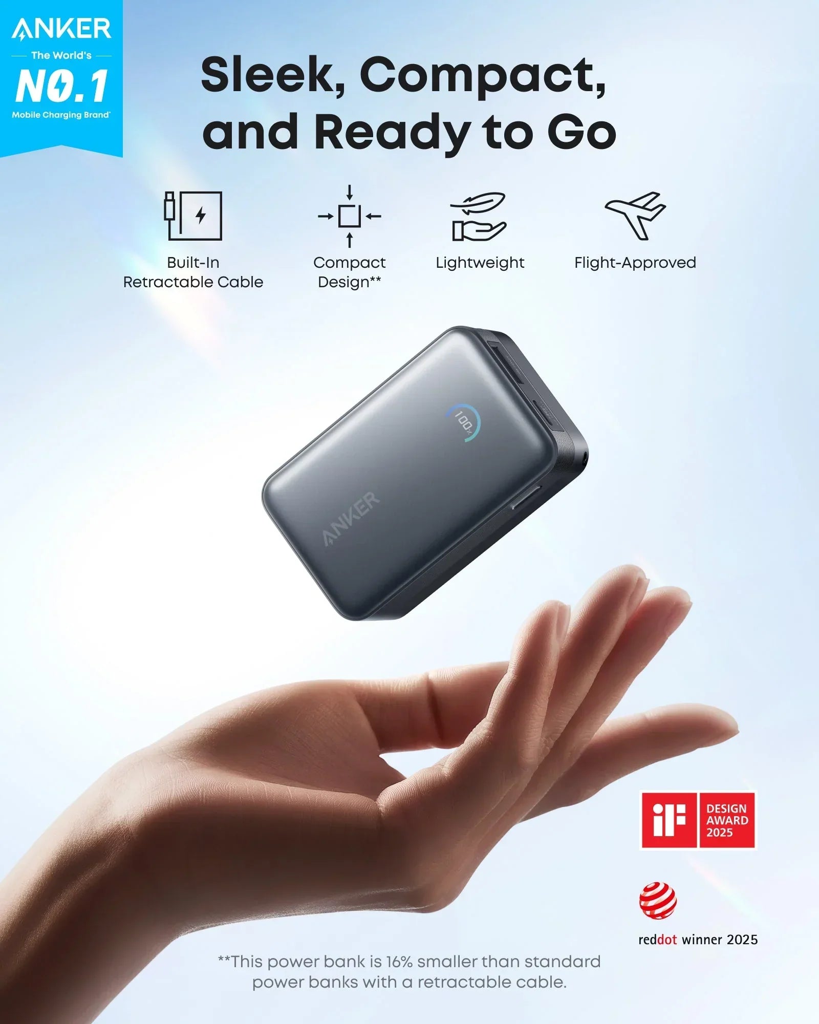 Anker Nano Power Bank 10K, 45W, Built-In Retractable USB-C Cable