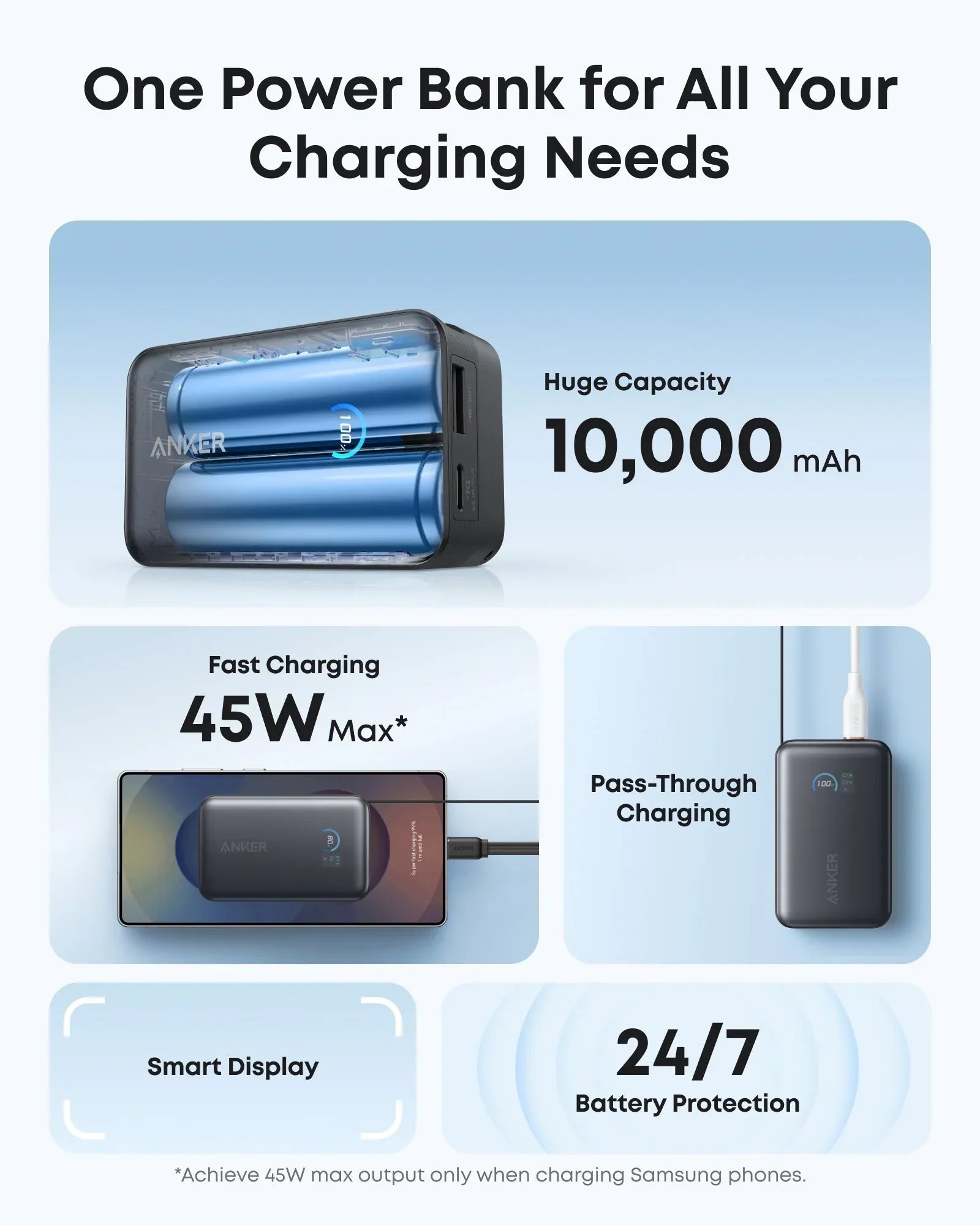 Anker Nano Power Bank 10K, 45W, Built-In Retractable USB-C Cable