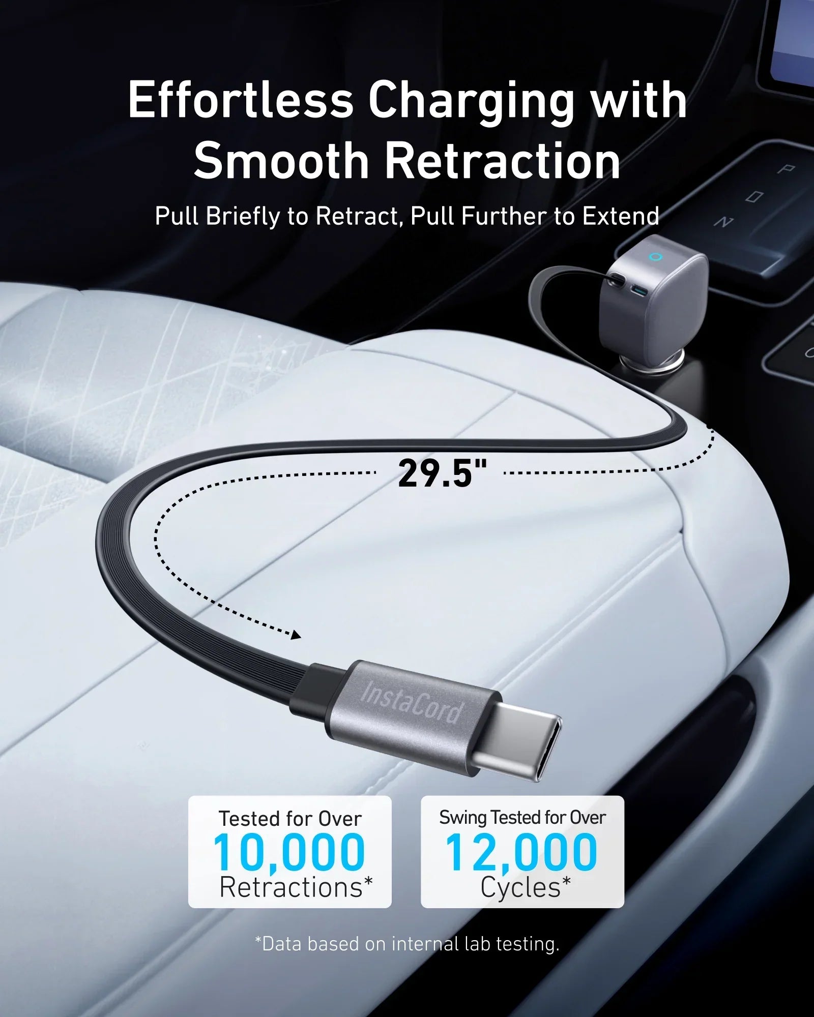 Anker Nano 75W USB-C Car Charger with Built-in Retractable USB-C Cable