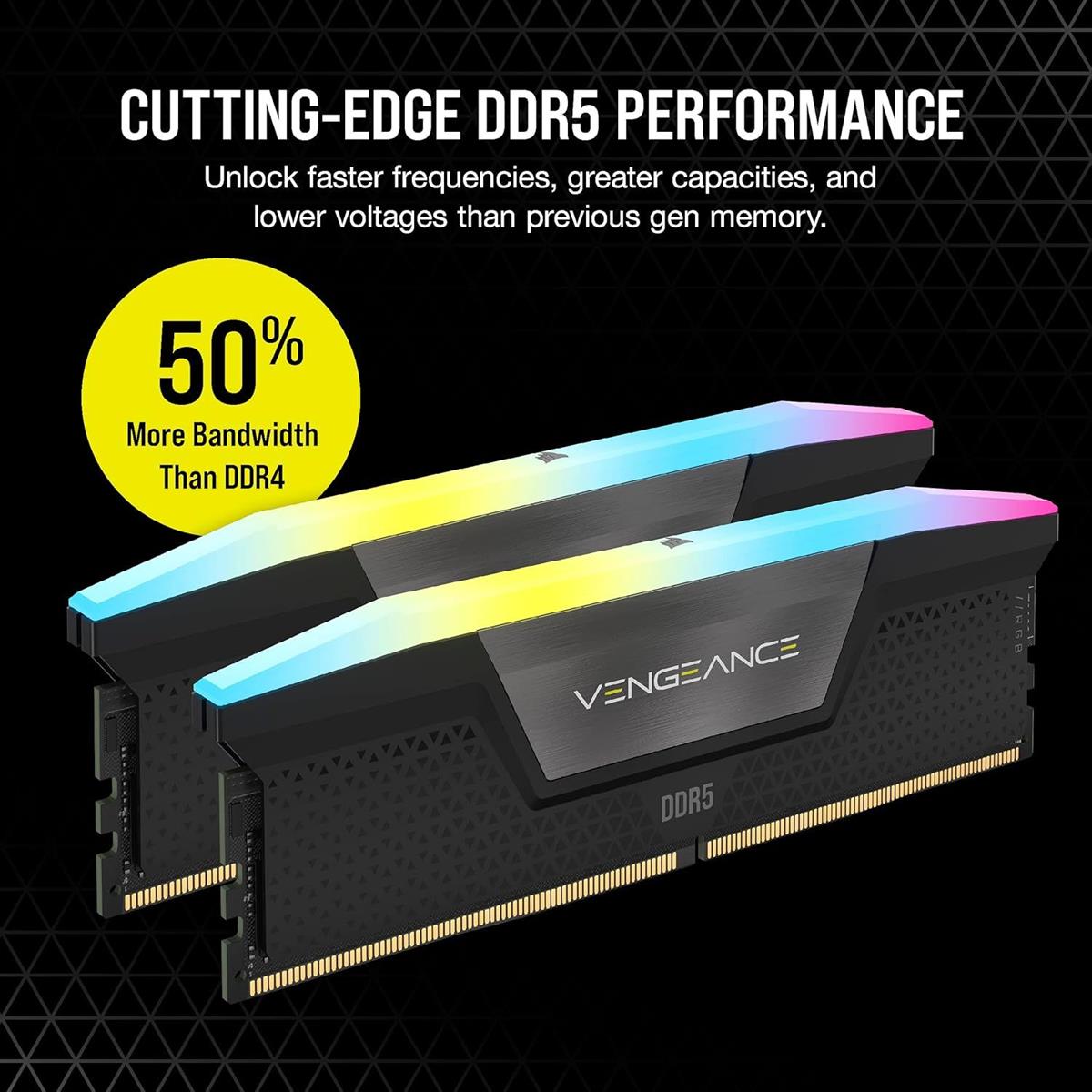 Corsair Ram Desktop Vengeance 96GB 48x2 5600mhz RGB DDR5 CL40 Black