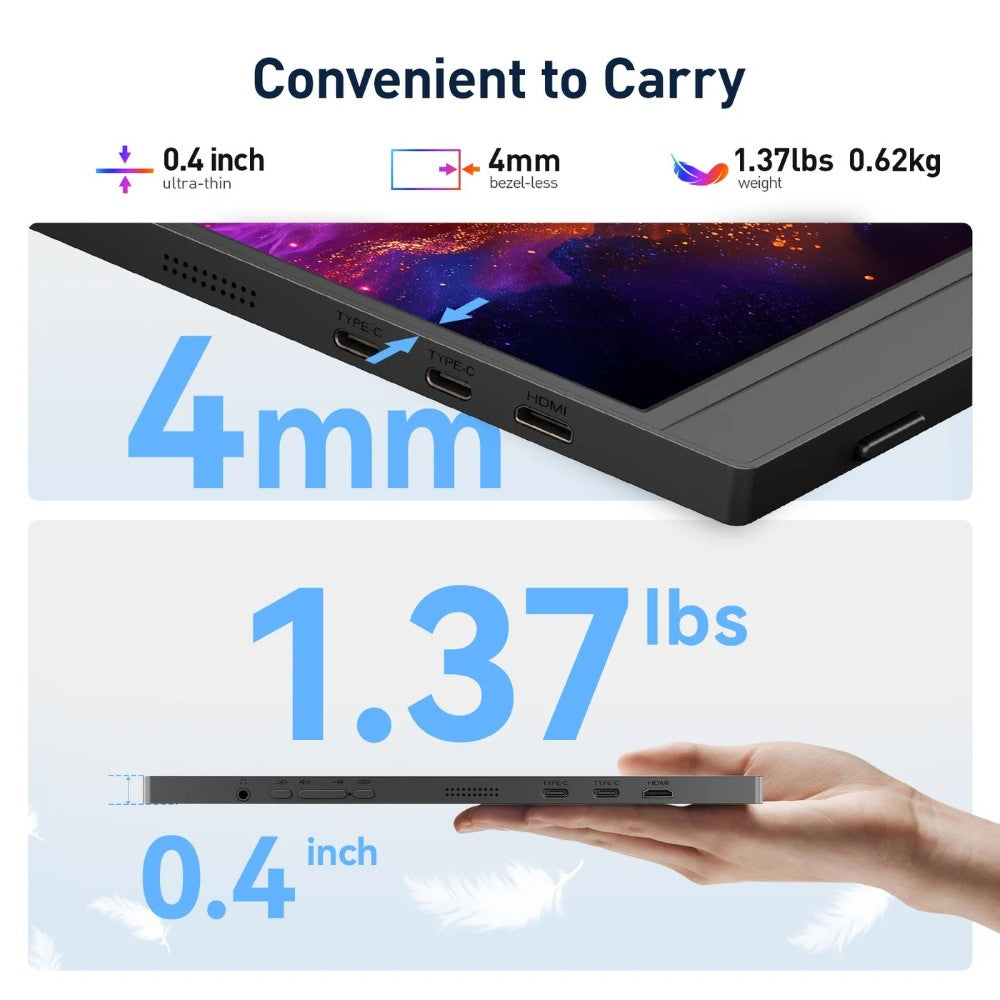 KOORUI E1512A 15.6 Inch FHD Portable Monitor | IPS | 1920×1080 | 60Hz | USB-C | HDMI 1.4 | FreeSync | HDR
