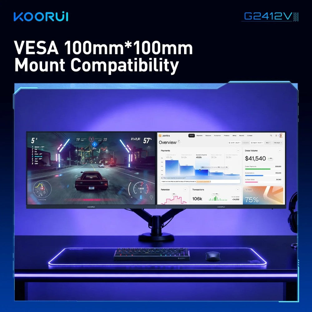 KOORUI G2412V 24 Inch FHD Gaming Monitor | VA Panel | 180Hz | 1ms | 3000:1 Contrast | FreeSync