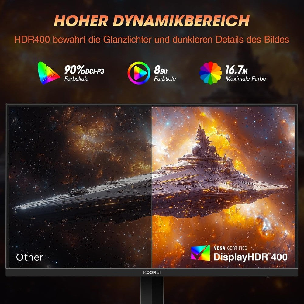 KOORUI G2711X 27 Inch 240hz Gaming Monitor FHD 1080p, IPS Panel, 1ms Response Time, Adaptive sync 3-Sided Frameless,Ultra Slim,VESA,DP HDMI