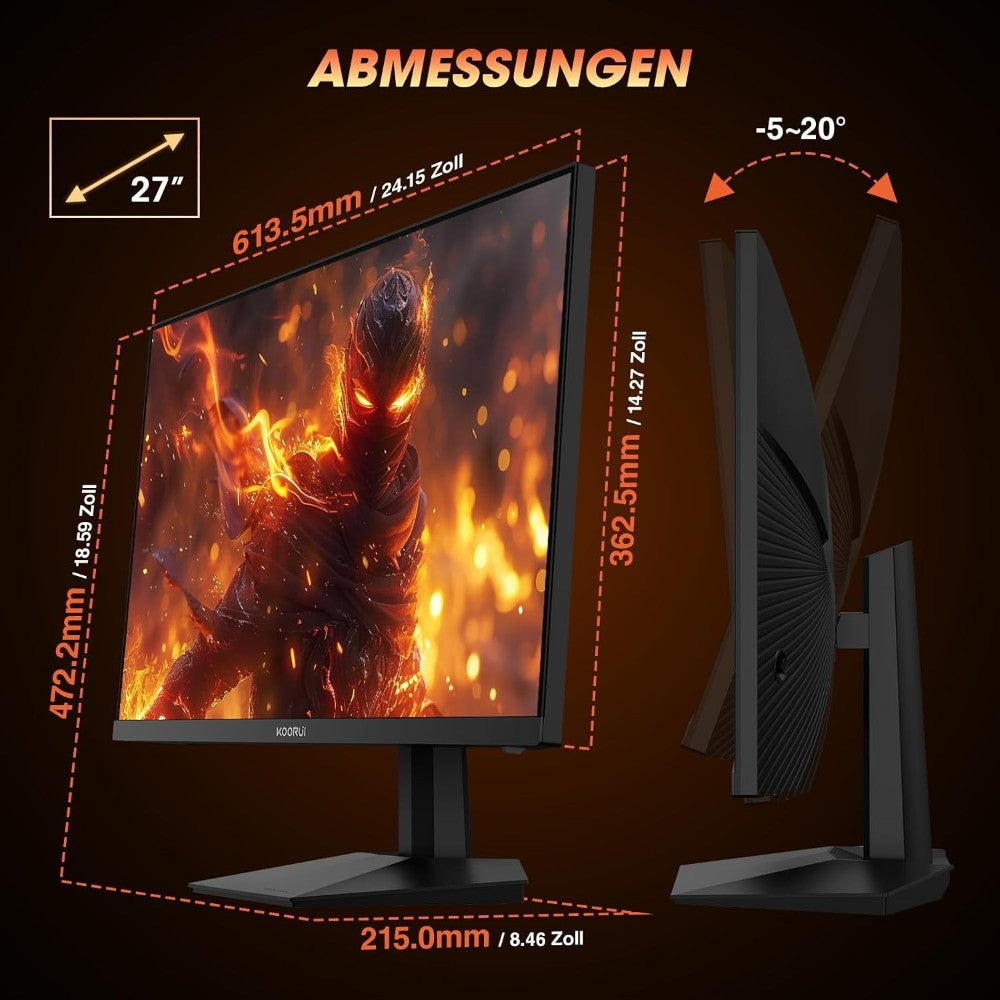 KOORUI G2711X 27 Inch 240hz Gaming Monitor FHD 1080p, IPS Panel, 1ms Response Time, Adaptive sync 3-Sided Frameless,Ultra Slim,VESA,DP HDMI
