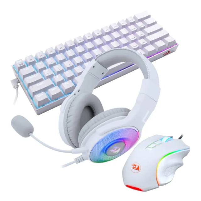 Redragon S129W Keyboard Mouse and Headsets Combo Set (3-in-1, White) (Red Switches)