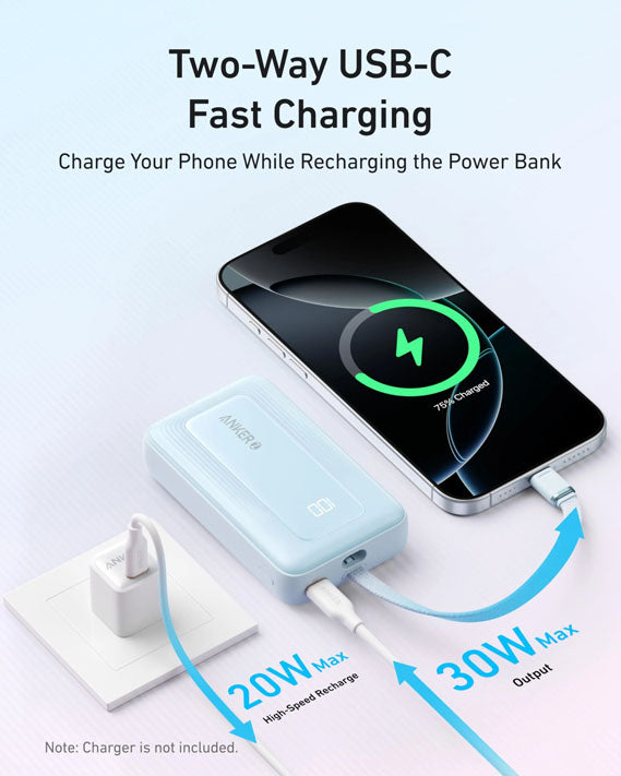 Anker Zolo Power Bank (10K, 30W) with a 5.4-inch (13.7 cm) built-in USB-C Cable