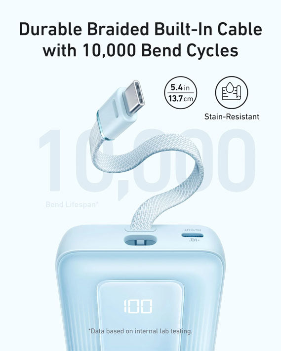 Anker Zolo Power Bank (10K, 30W) with a 5.4-inch (13.7 cm) built-in USB-C Cable