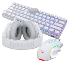 Redragon S129W Keyboard Mouse and Headsets Combo Set (3-in-1, White) (Red Switches)