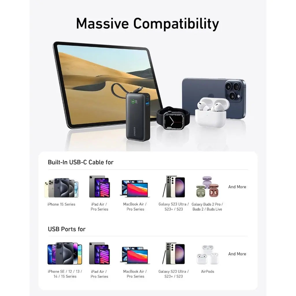 Anker Nano Powerbank 10,000mah 30W Built in USB C Cable