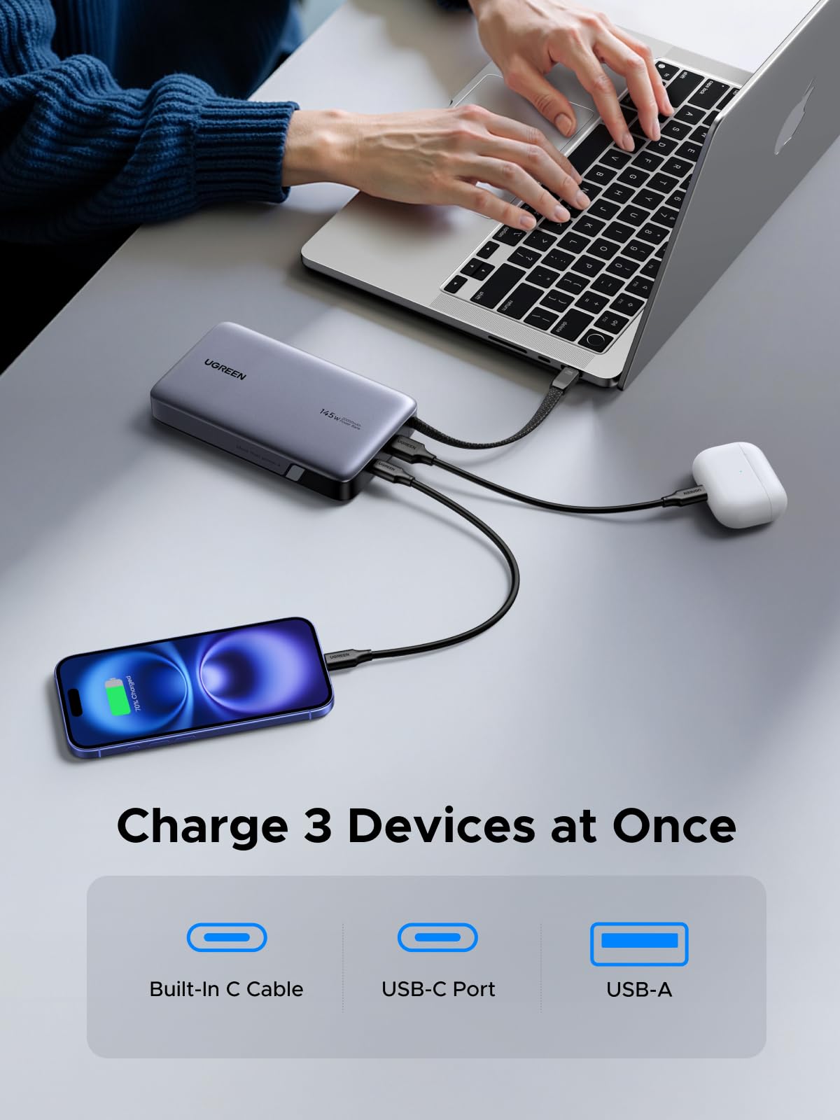 UGREEN 20000MAH 145W Integrated Cable Power Bank 55992B
