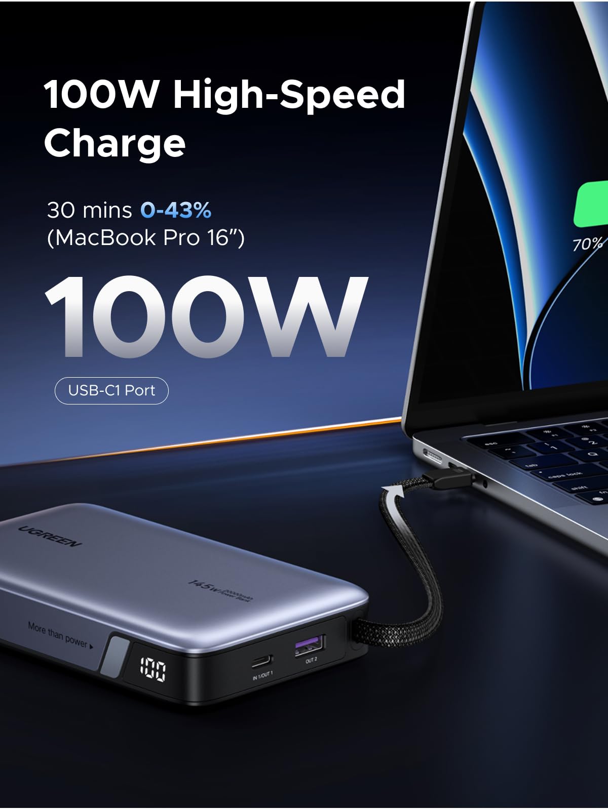 UGREEN 20000MAH 145W Integrated Cable Power Bank 55992B
