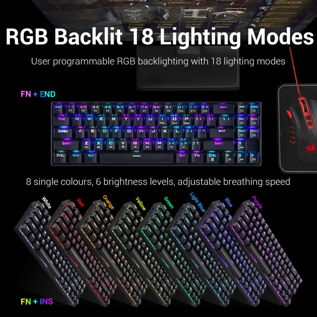 Redragon K599 KRS DEIMOS RGB Wireless Mechanical Gaming Keyboard with Red Switches (Black)