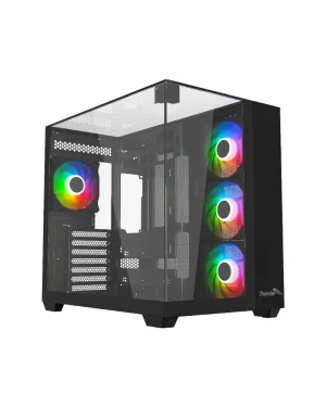 Thunder Battle Station TGC-666 Case – Black – Three sided tempered glass panels – Dual-chamber ATX Mid Tower – Up to 2 × 360mm radiators