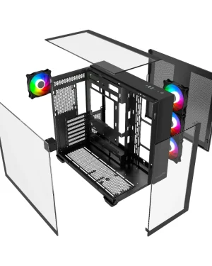 Thunder Battle Station TGC-666 Case – Black – Three sided tempered glass panels – Dual-chamber ATX Mid Tower – Up to 2 × 360mm radiators